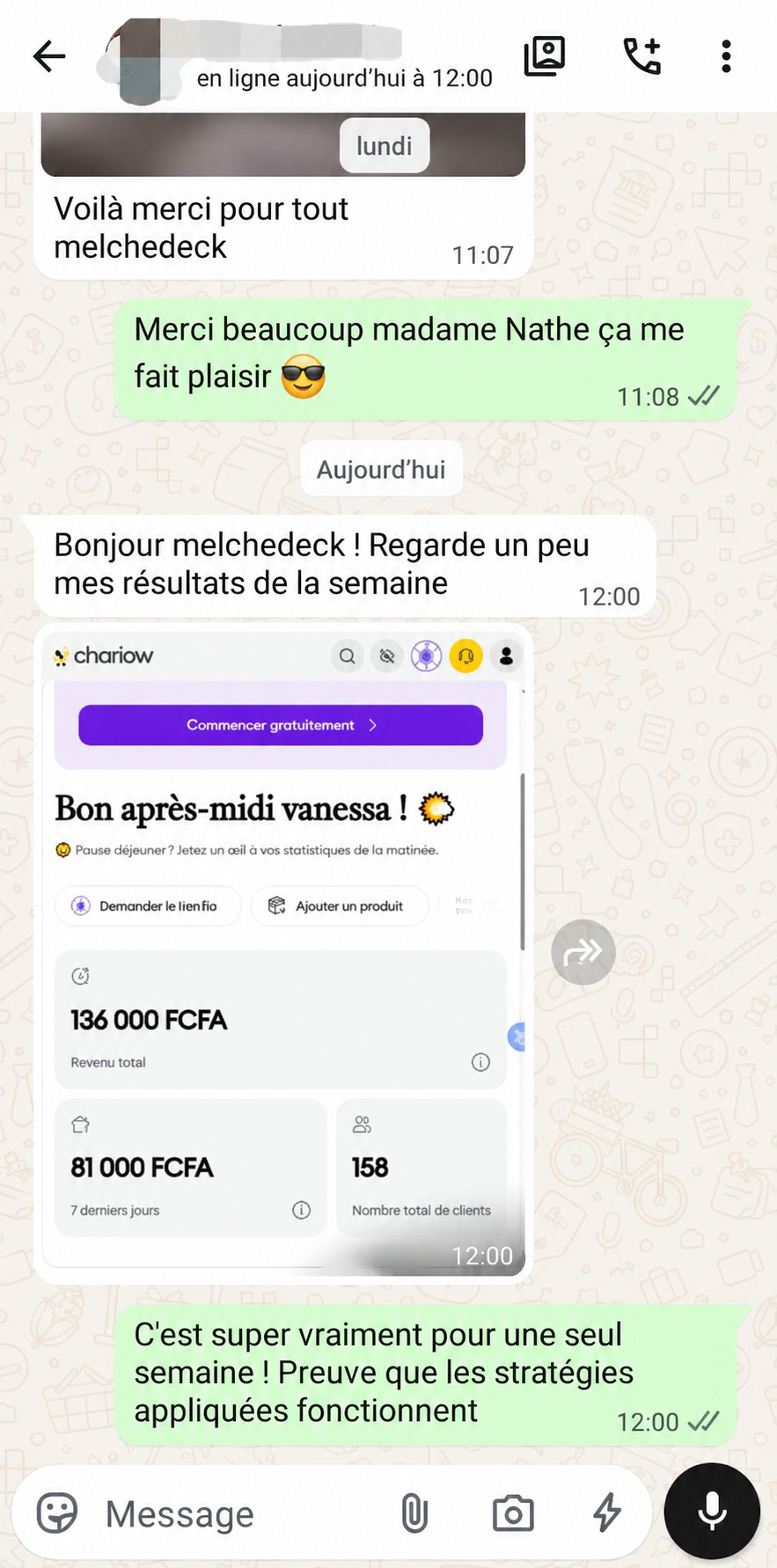 Vanessa - 136 000 FCFA · 158 clients