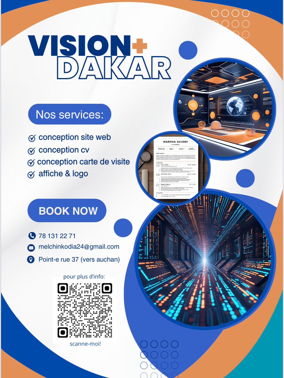 Affiche publicitaire verticale avec illustrations modernes et informations claires pour promotions ou événements