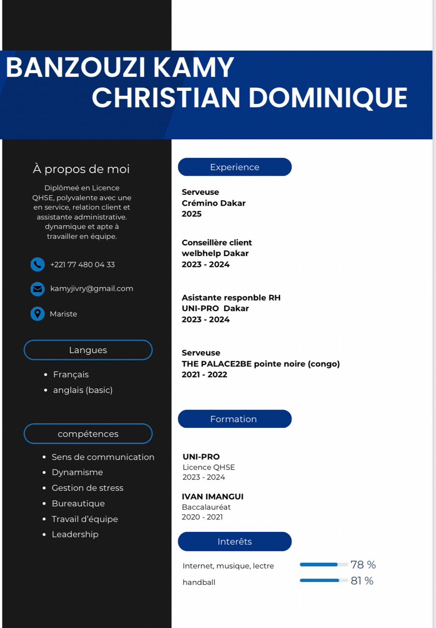 Modèle de CV professionnel avec sections expériences, compétences et design moderne